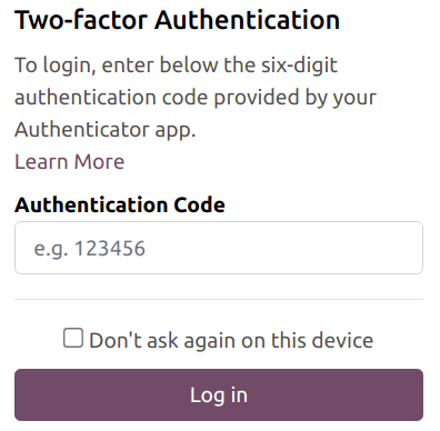 2FA login page