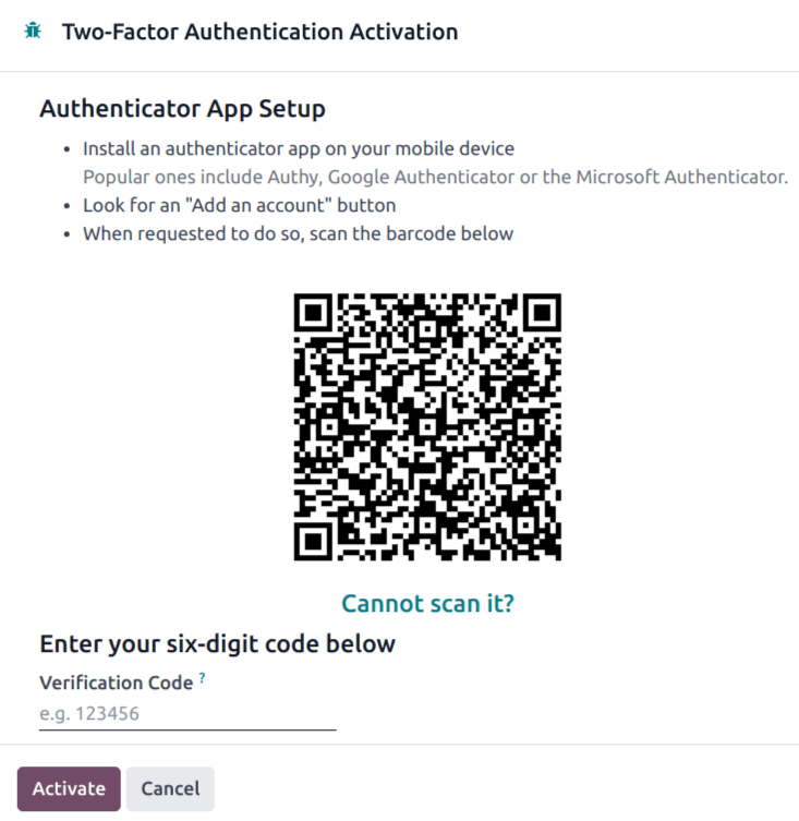 QR code for authenticator app